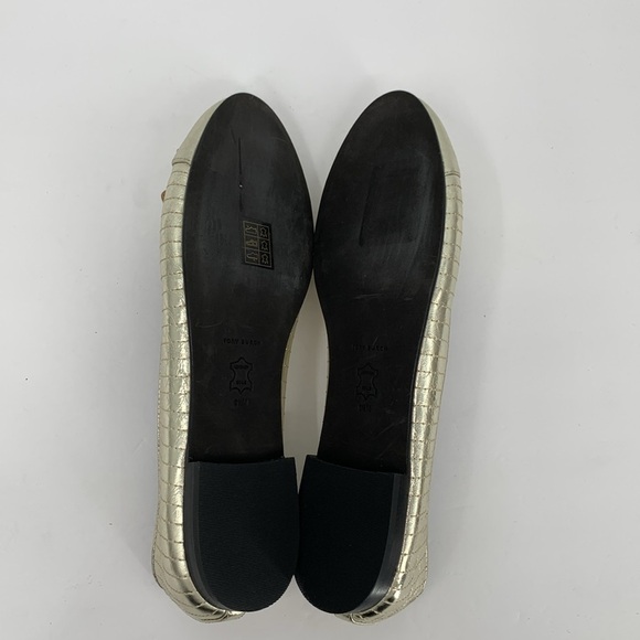 Tory Burch cap-toe quilted metallic gold ballet flat leather shoe bow new 9.5 - Picture 7 of 7
